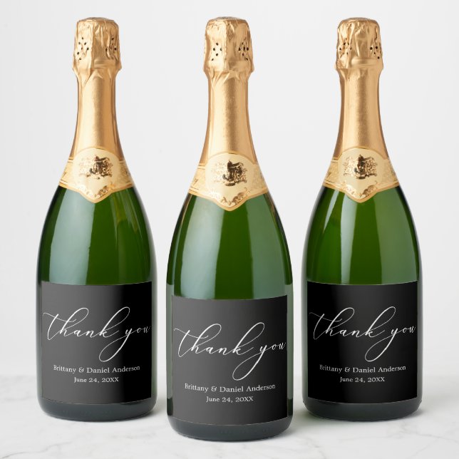 Minimalist Elegance Calligraphy Wedding Pick Colou Sparkling Wine Label (Bottles)