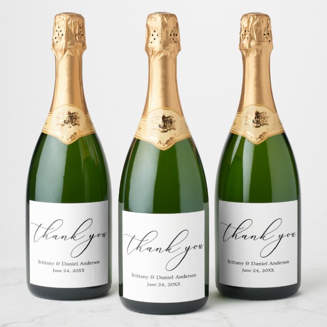 Minimalist Elegance Calligraphy Wedding Sparkling Wine Label (Bottles)