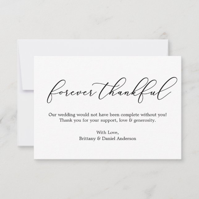 Minimalist Elegance  Forever Thankful Calligraphy Thank You Card (Front)