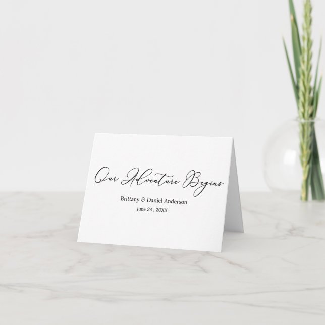 Minimalist Elegance Our Adventure Calligraphy Note Thank You Card (Front)