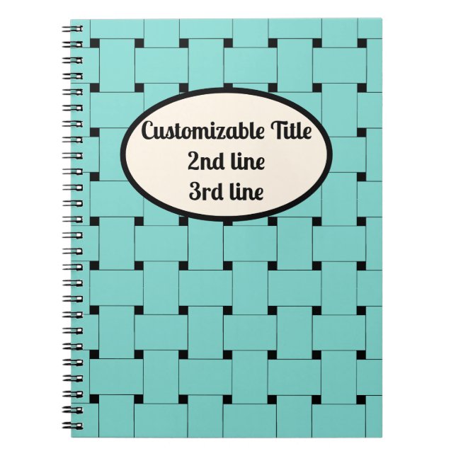 Minimalist Elegance: Woven Straps. Blue on Black Notebook (Front)
