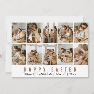 Minimalist Elegant 10 Picture Grid Easter Family  Holiday Card
