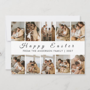 Minimalist Elegant 10 Picture Grid Easter Family Holiday Card