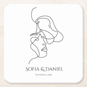 Minimalist  Elegant Artistic Linnear Wedding Square Paper Coaster