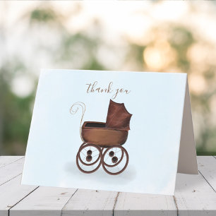 Minimalist Elegant Baby Thank You Carriage Blue Card
