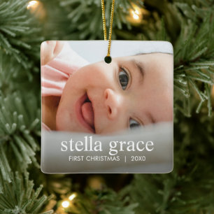 Minimalist Elegant Baby's First Christmas Photo Ceramic Ornament