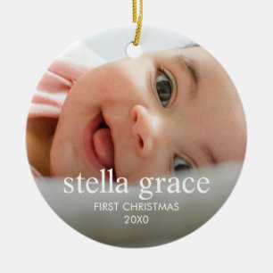Minimalist Elegant Babys First Christmas Photo Ceramic Tree Decoration
