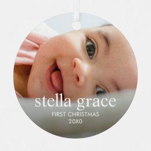 Minimalist Elegant Baby's First Christmas Photo Metal Tree Decoration