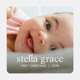 Minimalist Elegant Baby's First Christmas Photo Metal Tree Decoration