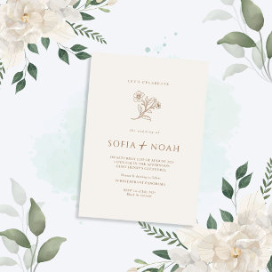 Minimalist Elegant Beige Floral Wedding Invitation