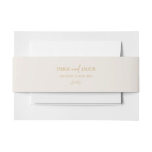 Minimalist Elegant Beige Gold Custom Names Wedding Invitation Belly Band