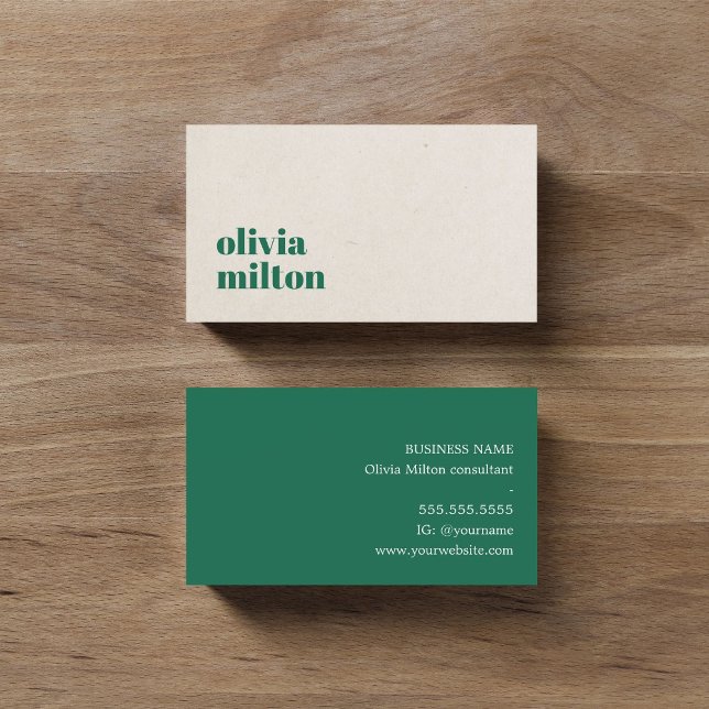 Minimalist Elegant Beige Green Consultant Business Card (Creator Uploaded)