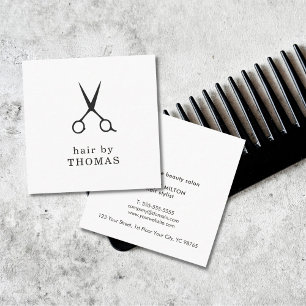 Minimalist Elegant Black and White Hair Stylist Square Business Card