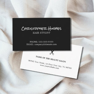 Minimalist Elegant Black and White Hairdresser Business Card