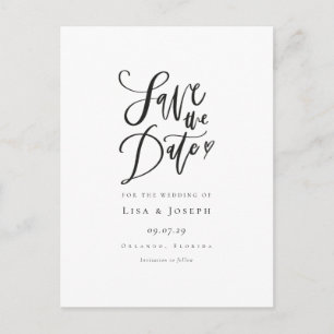 Minimalist Elegant Black and White Save the Date Postcard