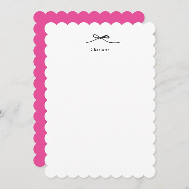 Minimalist Elegant Black Bow Scalloped Edge Pink Card (Front/Back)
