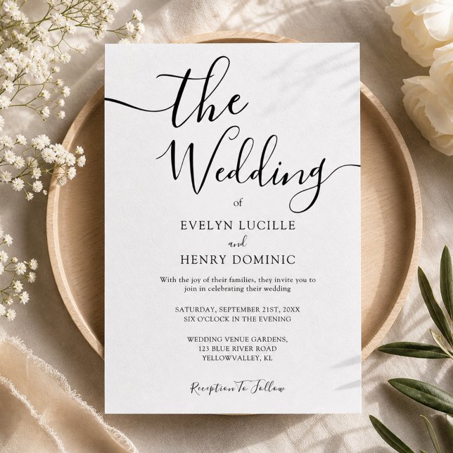 Minimalist Elegant Black Calligraphy  Wedding Invitation (Creator Uploaded)