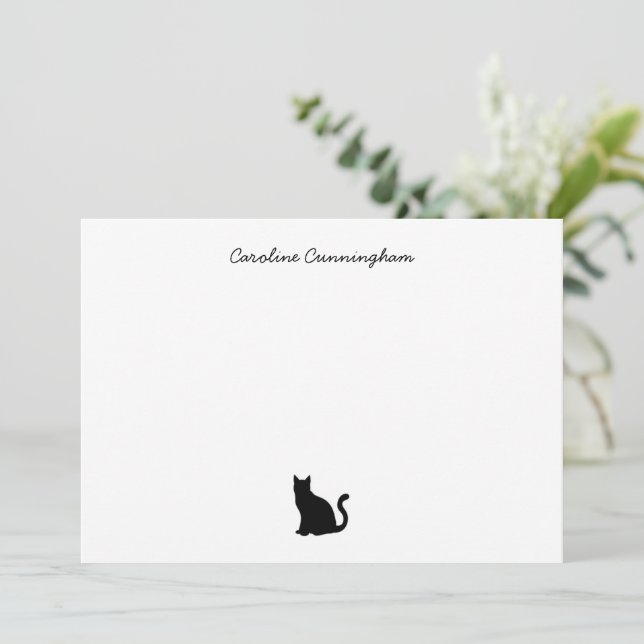 Minimalist Elegant Black Cat Flat Note Card (Standing Front)
