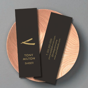 Minimalist Elegant Black Faux Gold Barber Mini Business Card