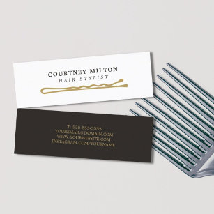 Minimalist Elegant Black Faux Gold Hair Stylist Mini Business Card