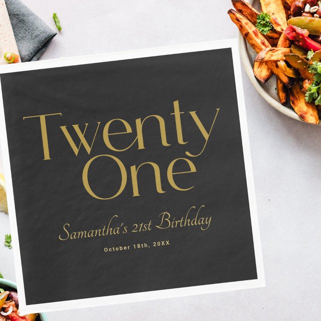 Minimalist Elegant Black Gold 21st Birthday Party Napkin (Creator Uploaded)