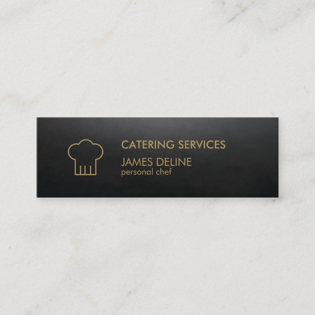 Minimalist Elegant Black Gold Chef Hat Catering Mini Business Card (Front)