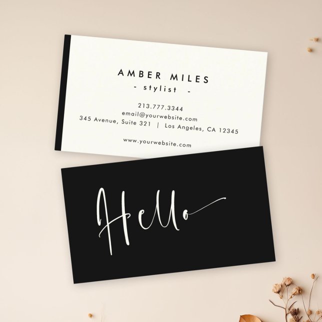 Minimalist Elegant Black Ivory Chic Stylish Hello Business Card (Less is more with this sleek and stylish business card! ✨ )