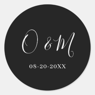Minimalist Elegant Black Monogram Classic Wedding Round Sticker
