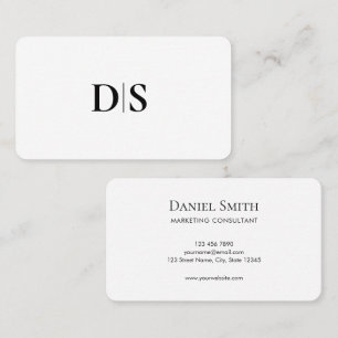 Minimalist Elegant Black on White Monogram Initial Business Card
