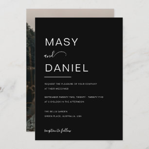 Minimalist Elegant Black Romantic Photo Wedding Invitation
