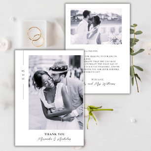 Minimalist Elegant Black Script 2 Photo Wedding Thank You Card