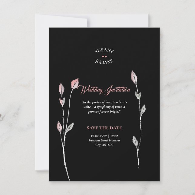 Minimalist Elegant Black Wedding Modern & Sophisti Invitation (Front)