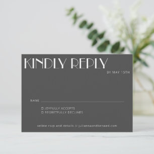 Minimalist Elegant Black White Art Deco Simple RSVP Card