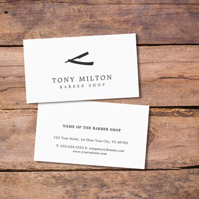 Minimalist Elegant Black White Barber Business Card (Creator Uploaded)