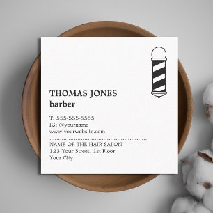 Minimalist Elegant Black White Barber Square Business Card