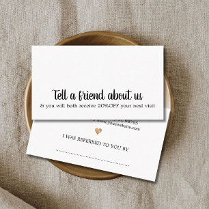 Minimalist Elegant Black White Faux Gold Heart Referral Card