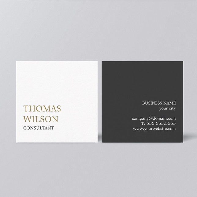 Minimalist Elegant Black White Golden Consultant Square Business Card (Creator Uploaded)