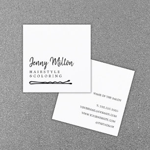 Minimalist Elegant Black White Hair Bobby Pin Square Business Card
