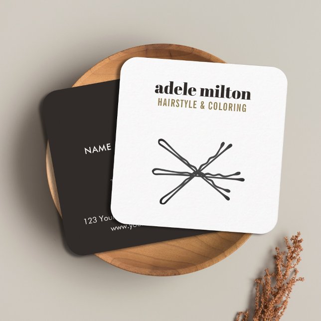 Minimalist Elegant Black White Hair Pins Salon Square Business Card (Creator Uploaded)
