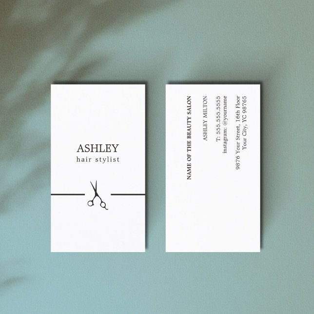 Minimalist Elegant Black White Hair Stylist Business Card (Creator Uploaded)