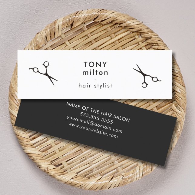Minimalist Elegant Black White Hair Stylist Mini Business Card (Creator Uploaded)