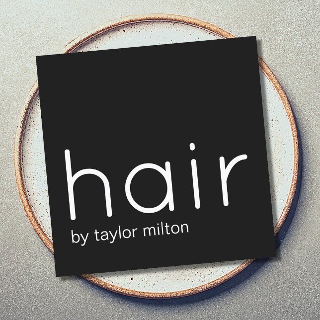 Minimalist Elegant Black White Hair Stylist Square Business Card (Creator Uploaded)