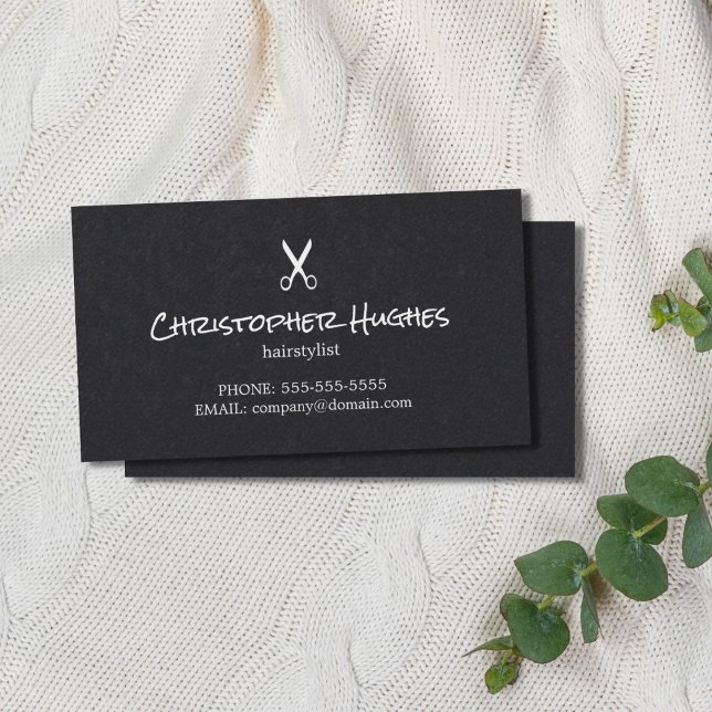 Minimalist Elegant Black White Hairstylist Business Card (Creator Uploaded)