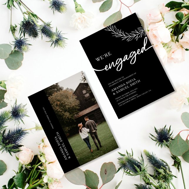 Minimalist Elegant Black White Photo Engagement Invitation (Creator Uploaded)