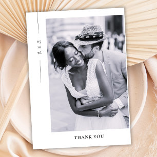 Minimalist Elegant Black White Photo Wedding Thank You Card