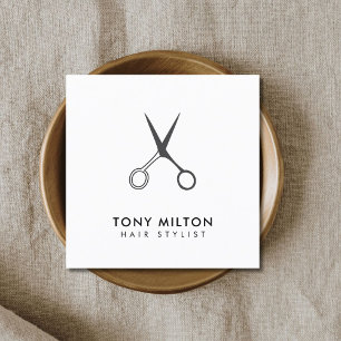 Minimalist Elegant Black White Scissor Hairstylist Square Business Card