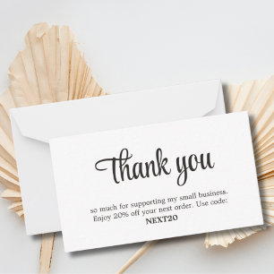 Minimalist Elegant Black White Shop Coupon Thank Advice Card