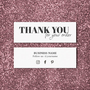 Minimalist Elegant  Black White Thank You Mini Business Card