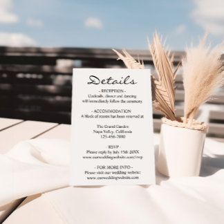 Minimalist Elegant Black & White Wedding Details Enclosure Card
