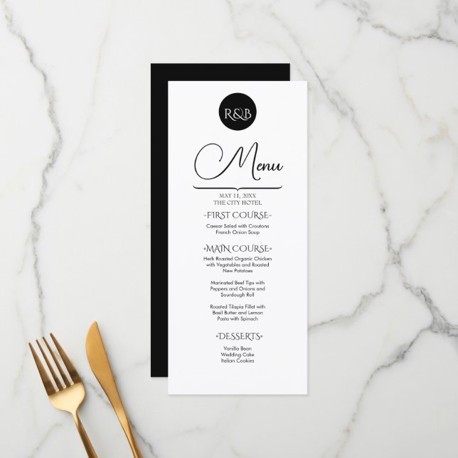 Minimalist Elegant Black & White Wedding Menu (Front/Back In Situ)